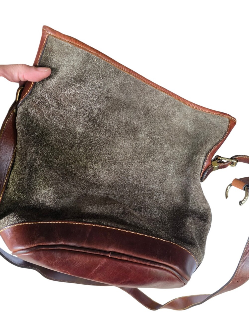 Roots vintage LARGE Brown Leather & Suede Crossbody Bag